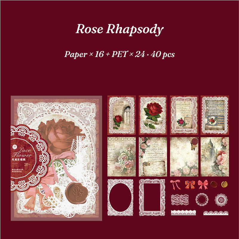 Rose Rhapsody theme — full sheet of rose-toned lace stickers