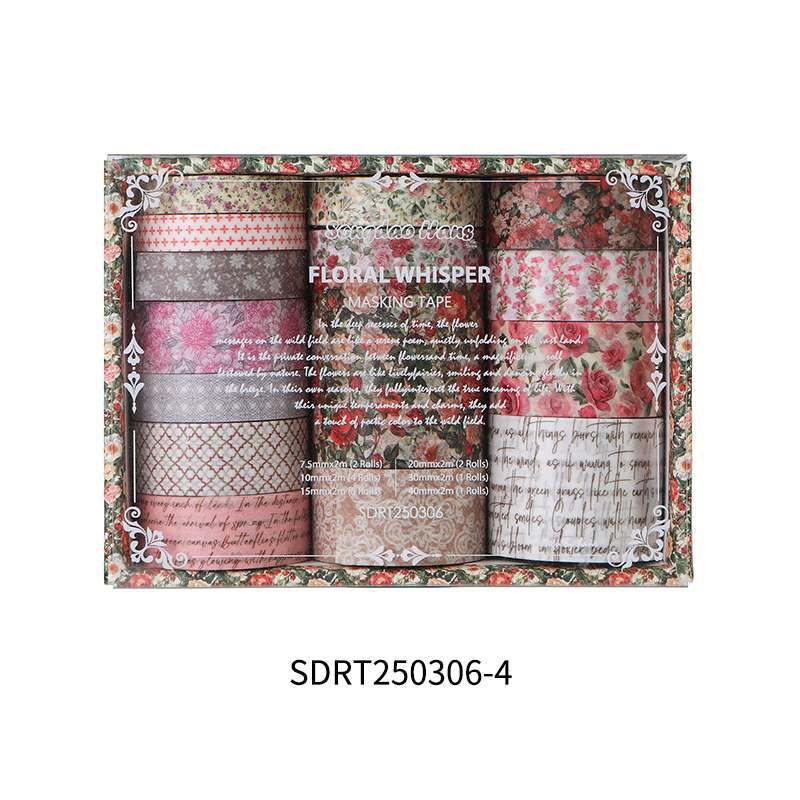 Close-up of Rose Blush soft pink washi tape rolls, featuring vintage rose patterns and delicate floral motifs in blush and cream tones