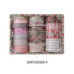 Close-up of Rose Blush soft pink washi tape rolls, featuring vintage rose patterns and delicate floral motifs in blush and cream tones