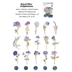 Royal blue delphinium and hydrangea stickers vintage pressed flower look