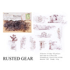 Rusted Gear retro line art stickers - vintage industrial steampunk design