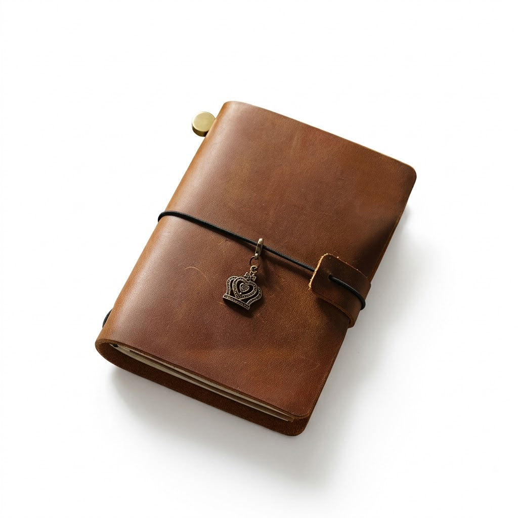 Rustic Brown genuine leather pocket journal, a refillable passport size diary perfect for vintage everyday carry (EDC).