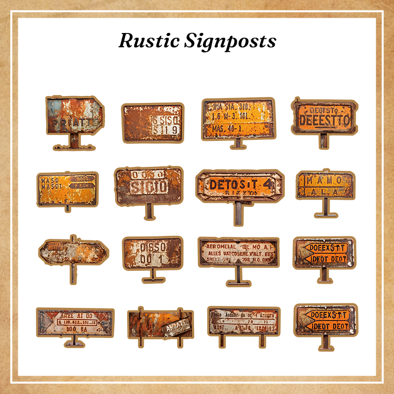 Wooden directional signpost stickers for travel journal