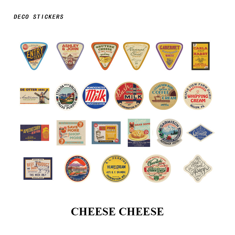 "Cheese Cheese - vintage food-themed decorative stickers"