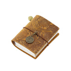 Saddle Tan embossed faux leather mini journal with bronze Pisces zodiac charm by Paperlooms