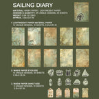  "Sailing Diary vintage nautical sticker with ship and compass motif for travel journaling"