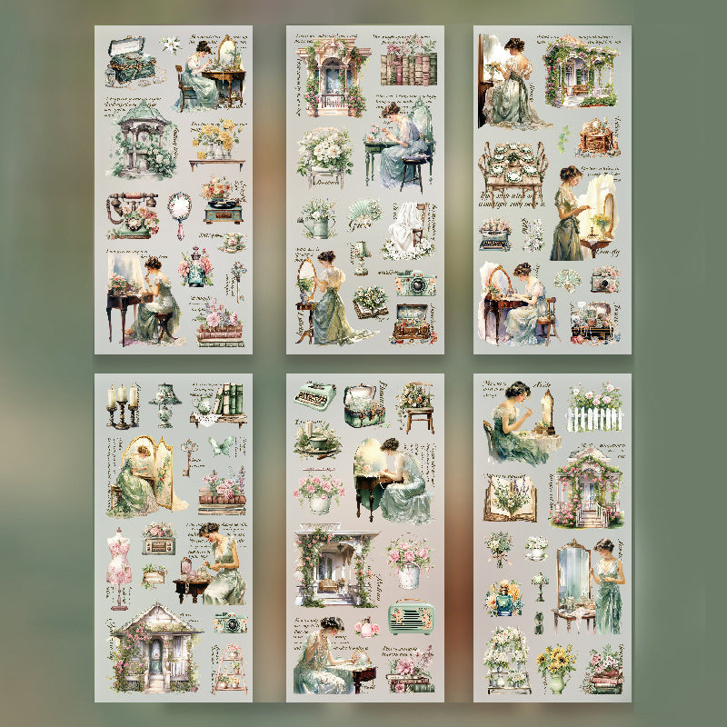 vintage time pet transfer stickers sealed memories teal green vintage vignettes transfer sheet