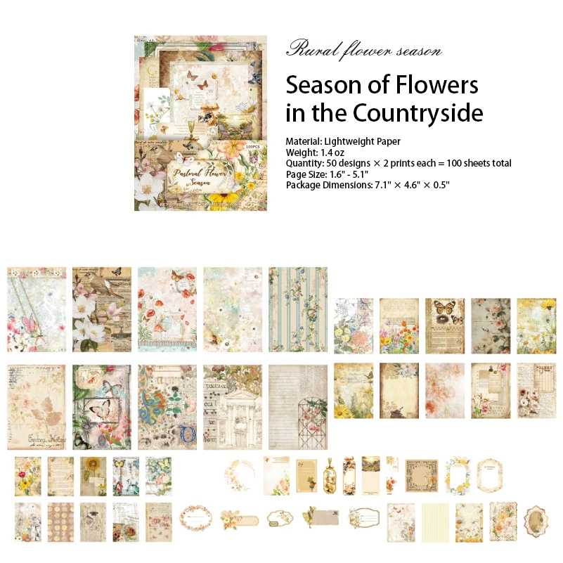 Season of Flowers design - rustic countryside vintage paper pack