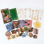 Green secret garden sticker set flat lay featuring floral frames and botanical elements for cottagecore journaling