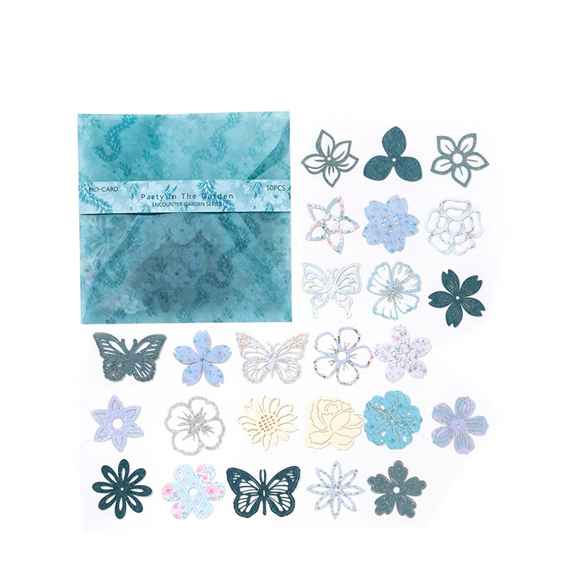 Serene blue botanicals laser cut butterfly paper elements