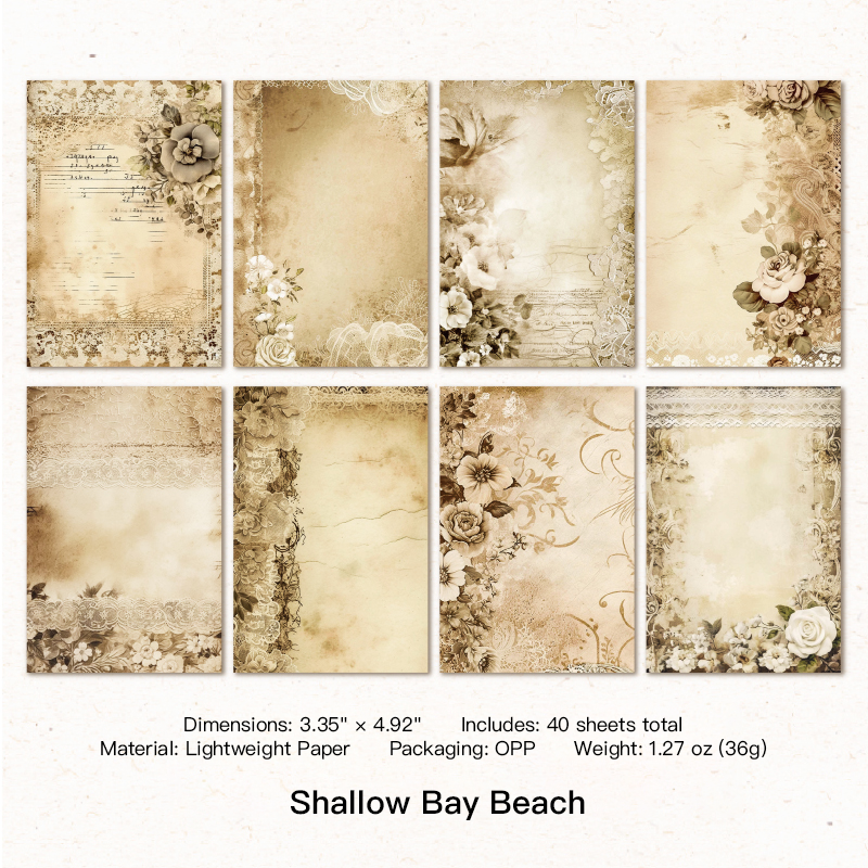 Shallow Bay Beach vintage botanical paper design - soft floral pattern