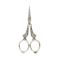 Victorian court scissors with ornate figure-eight handles in silver finish