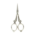 Victorian court scissors with ornate figure-eight handles in silver finish