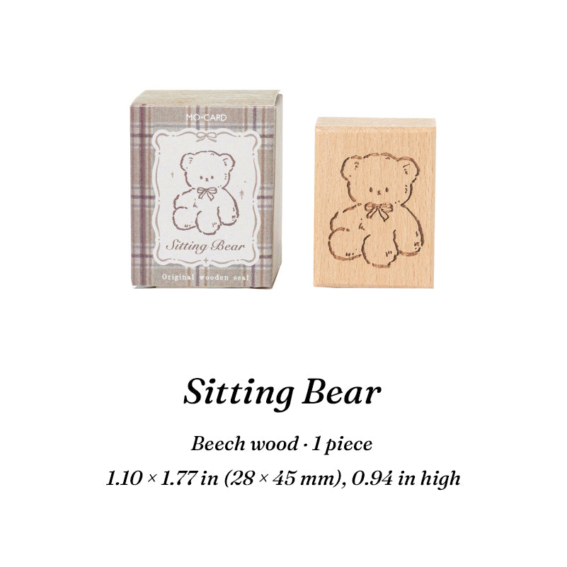 Vintage Hand-Drawn Bear Wooden Rubber Stamps — 8 Whimsical Designs