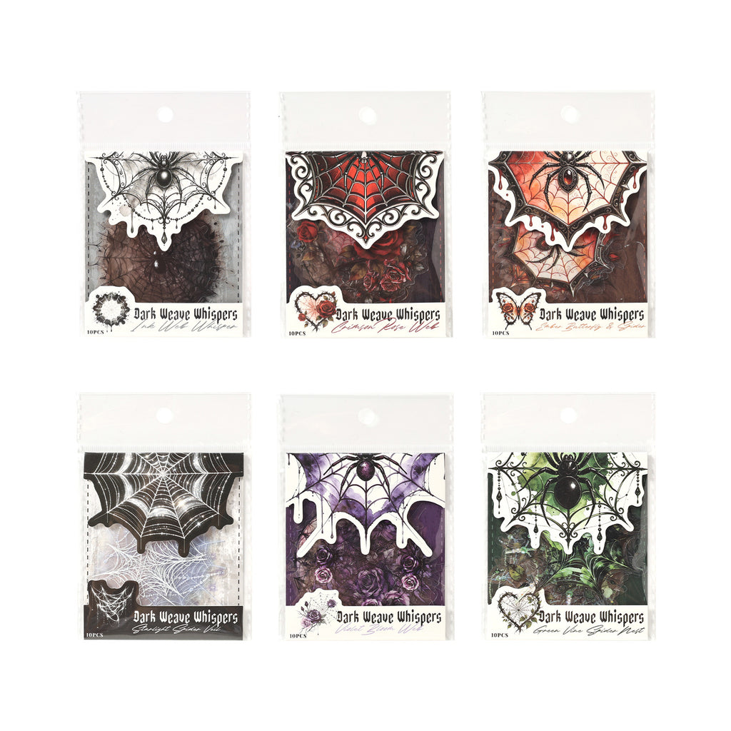All six gothic spider web sticker packs shown together