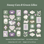 Snowy cats and green lilies aesthetic journal stickers