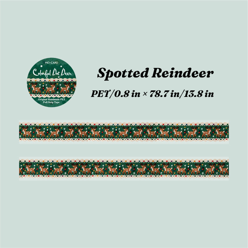 	Spotted Reindeer PET tape specification card - reindeer dot design, 20mm x 2m