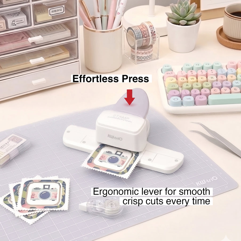 Stamp border punch ergonomic lever pressing photo paper cutting mat desk succulent washi tape craft supplies