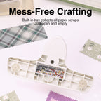 Stamp border punch bottom view built-in scrap tray perforated paper edges clean desk crafting