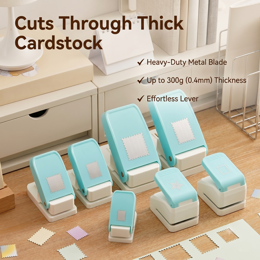 Stamp punch collection wooden desk heavy duty metal blade 300g cardstock capacity effortless lever action