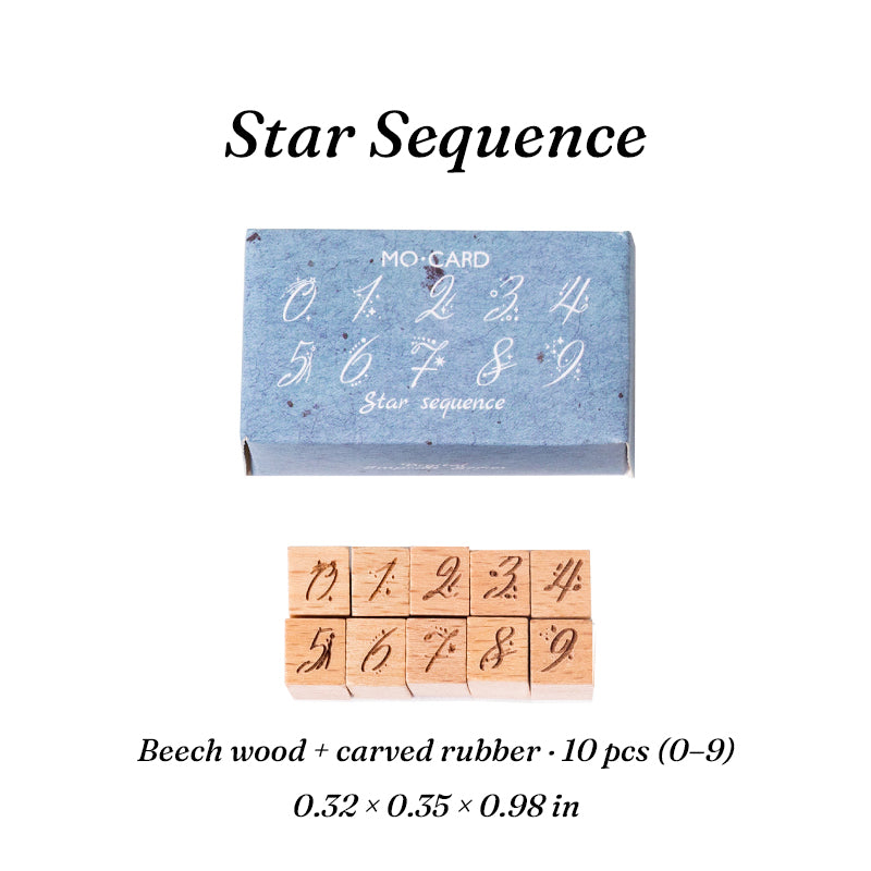 Vintage 0-9 Number Wooden Rubber Stamps — 10 Pcs, 6 Typeface Styles
