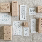 Vintage star constellation beech wood rubber stamps with carved rubber surfaces showing constellation impressions and scattered stardust prints, pre-cut celestial designs for journal stamping