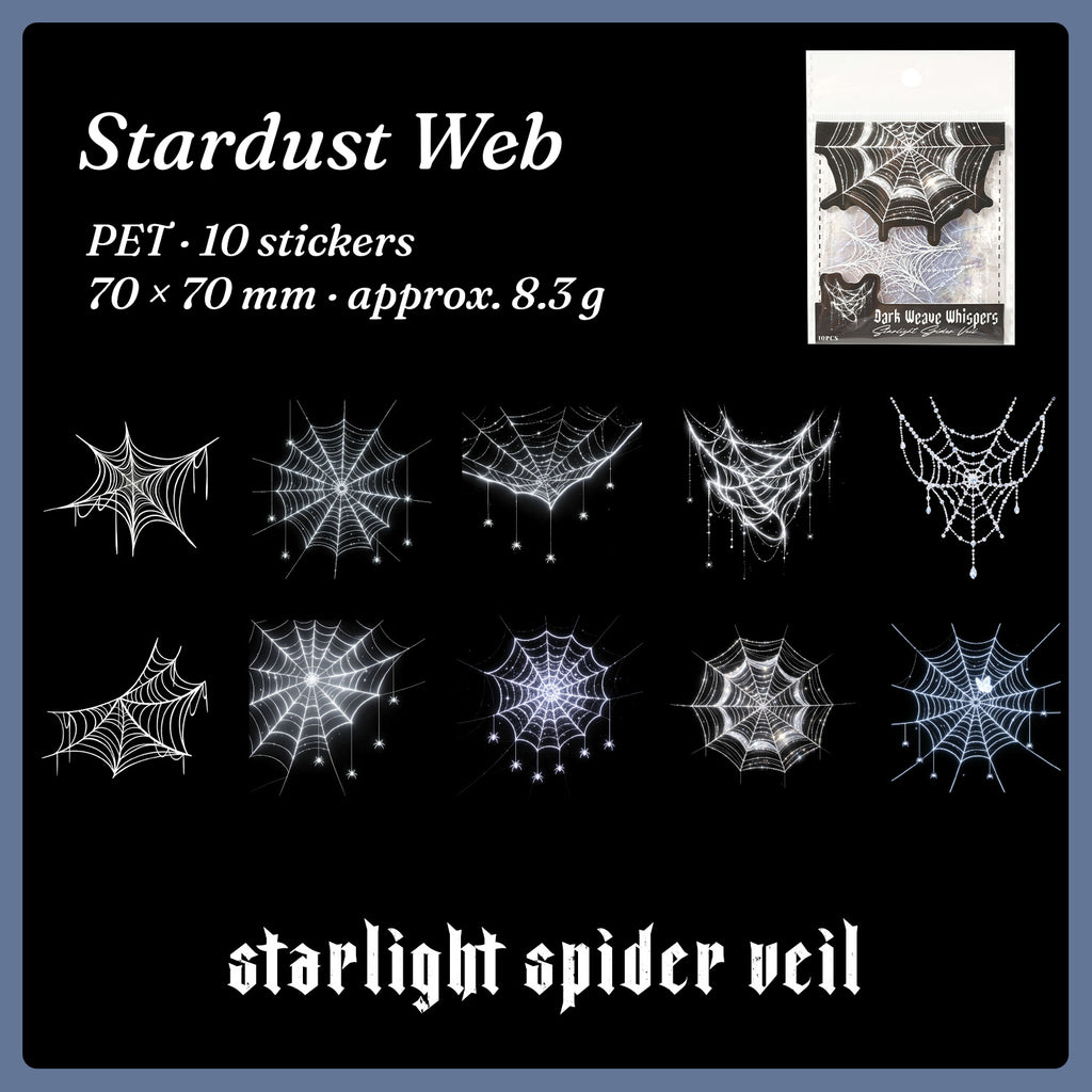 Starlight Spider Veil stickers — silvery starlit webs, 10 pieces