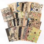 Fanned celestial paper sheets with astronomical charts, moon phases, clock faces, and star maps in deep navy and antique gold tones.