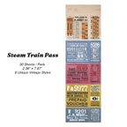 Retro steam train pass sticker colorful travel ephemera for collage