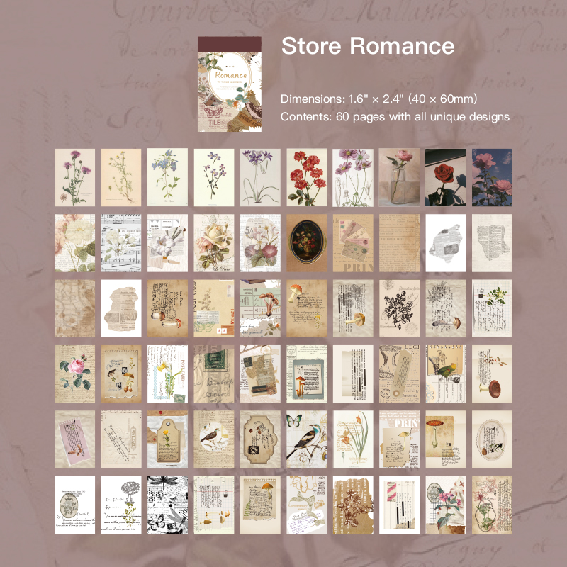 Store Romance vintage sticker design with romantic flower and shop illustrations