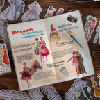 Stylish vintage fashion girl washi tape stickers set with 8 unique designs for creative projects