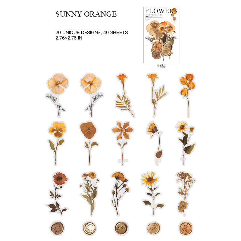 Sunny Orange - warm pressed flower wax seal sticker in orange tones