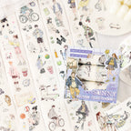 Variant image for the Sunny Campus aesthetic character die-cut washi tape set. Features 6 rolls of wide tape displaying girls with skateboards, basketballs, and active campus lifestyle illustrations.