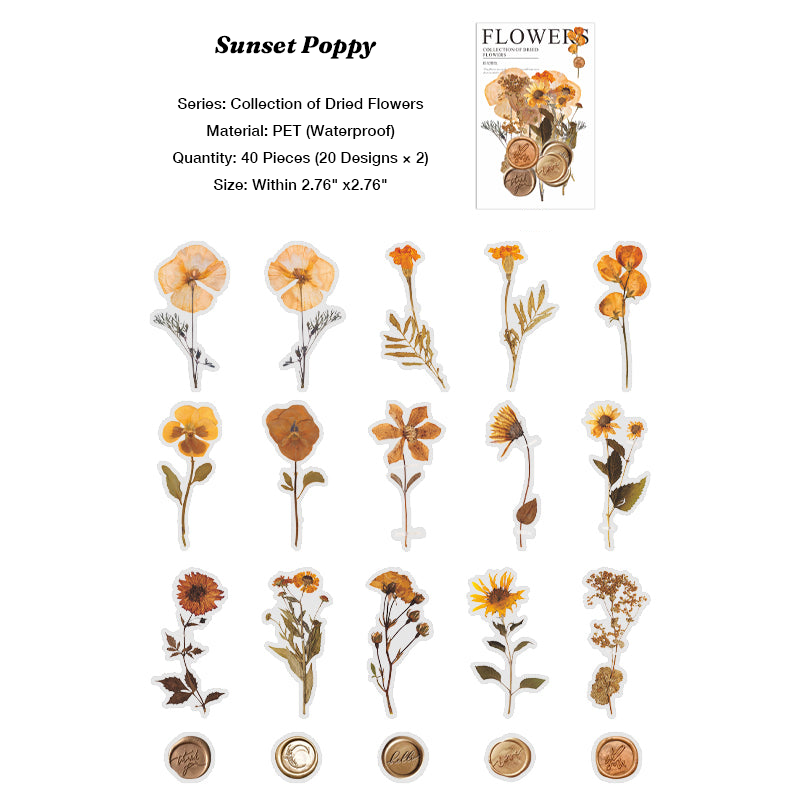 Orange poppy and marigold stickers autumn floral aesthetic for bullet journal