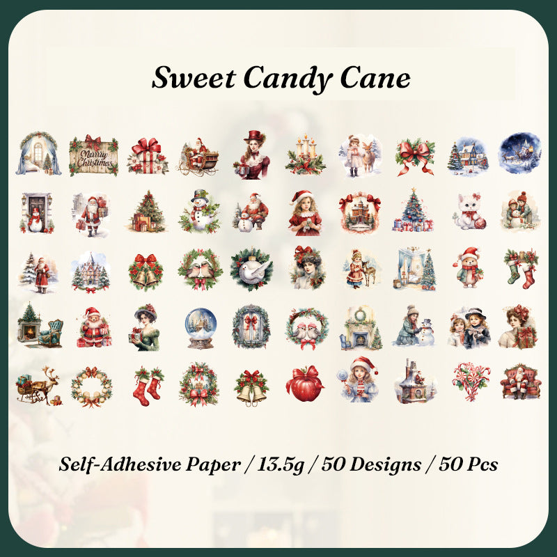 Sweet Candy Cane vintage Christmas sticker flakes collection 50 die cut designs self adhesive paper for journal spreads