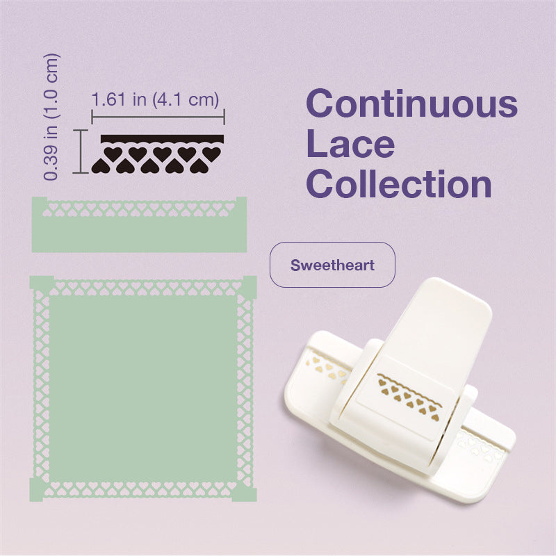 White border punch with heart chain pattern cut sample and continuous lace guide