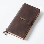 Tan crazy horse leather traveler's notebook, front view