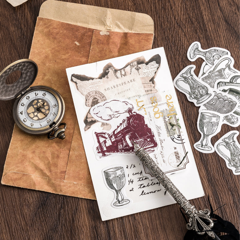 Hand-drawn vintage bar stickers perfect for mixology journaling and bar decor