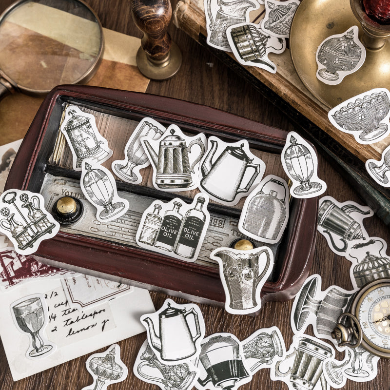 38-piece tavern sticker set with retro wine, whiskey and cocktail themed designs