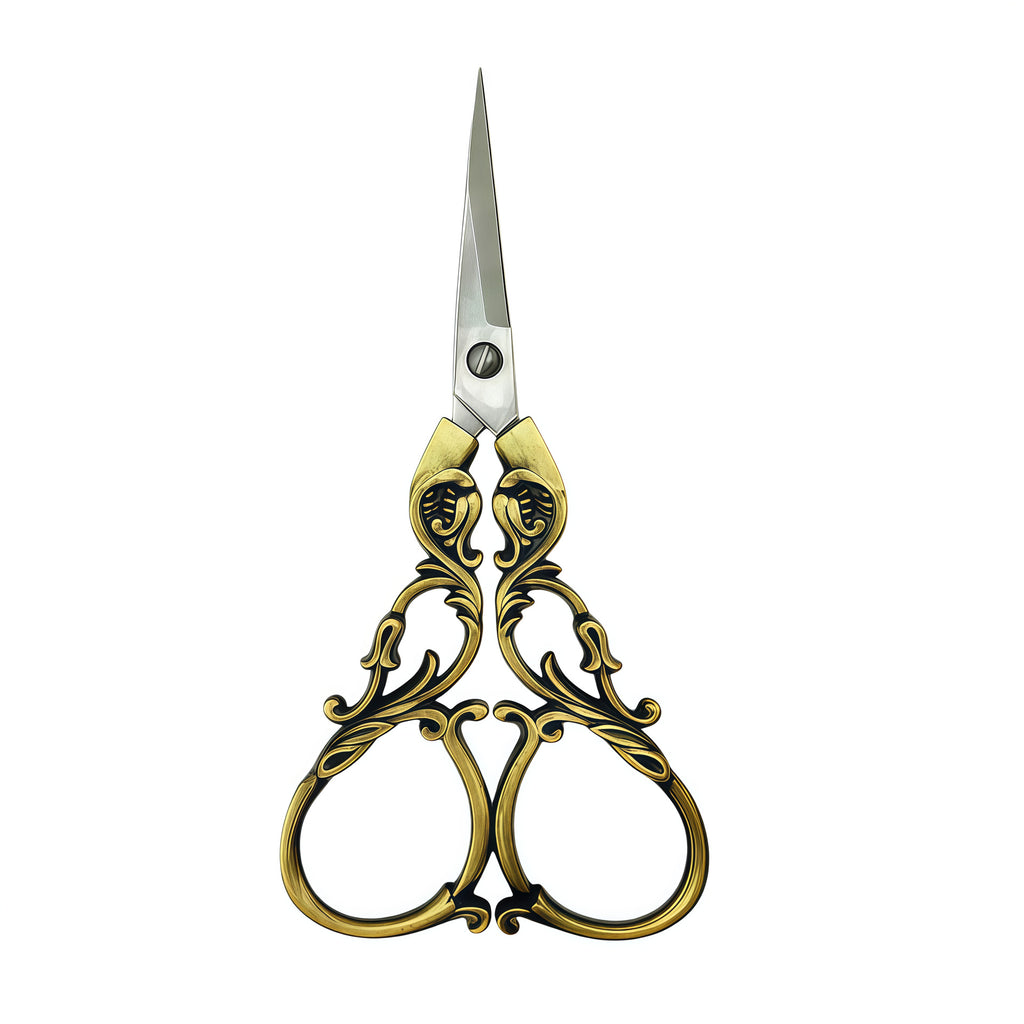 Teal bronze vintage scissors, ornate bell flower design