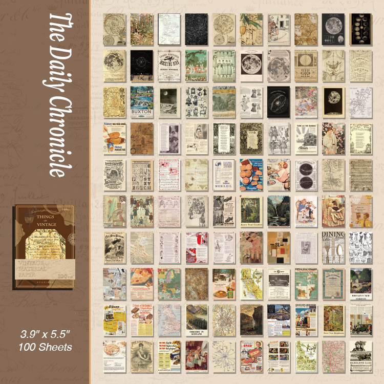 Antique newspaper clippings and vintage advertisements ephemera on vellum paper