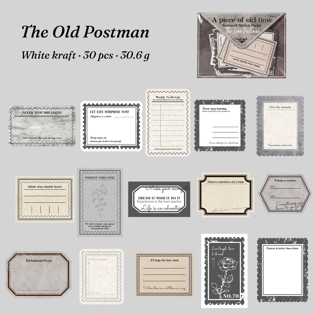 Vintage Letter Sticker Pack — 30 Pcs
