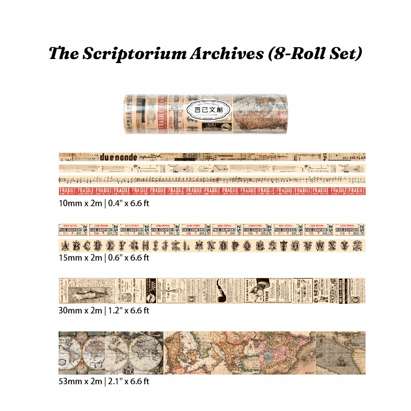 The scriptorium collection vintage washi tape set with antique maps and newspaper