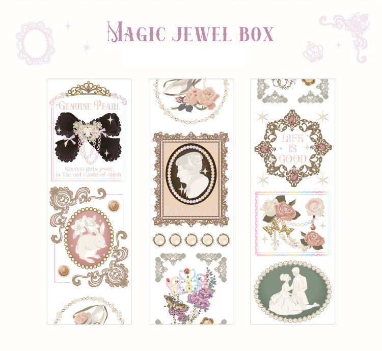 The Duchess's jewel box die-cut washi tape featuring pearl necklaces, cameos, and vintage crowns
