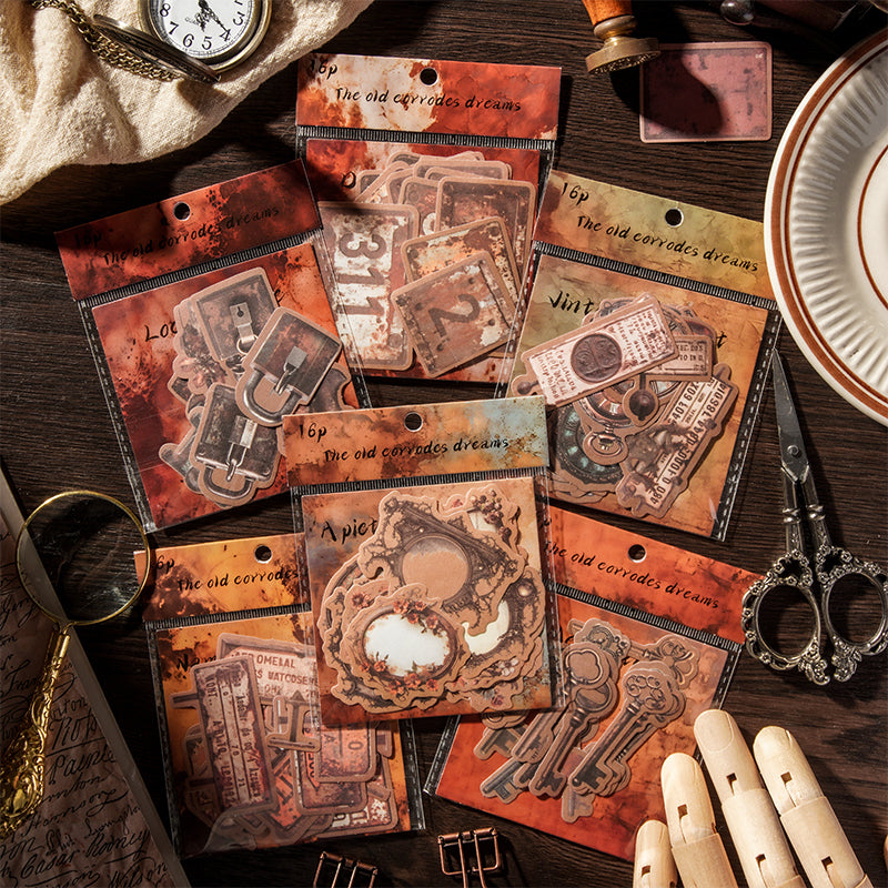 The Obsidian Dream vintage kraft paper sticker set 16 sheets - dark academia scrapbook stickers