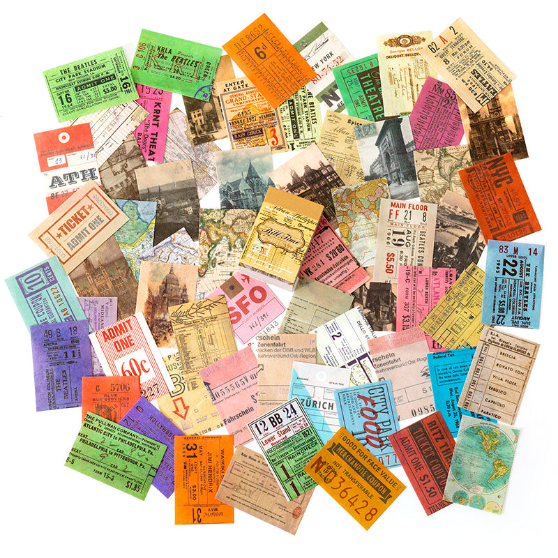 Ticket Stubs theme — 100-piece grid of vintage ticket papers