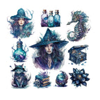Tides Enchantress stickers — sea witch, seahorse and ocean ritual motifs, 20 pieces