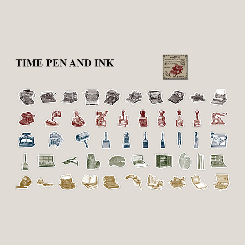 Time pen and ink vintage stickers - retro writing theme