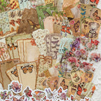 Time Museum stickers and ephemera flat lay with botanicals