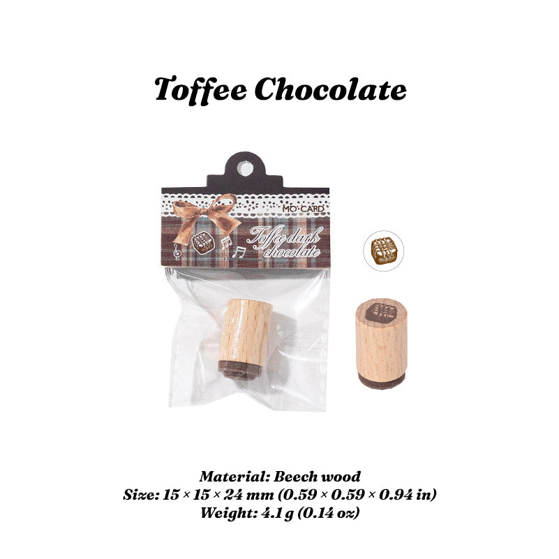 Toffee Chocolate stamp with beech wood handle and product packaging